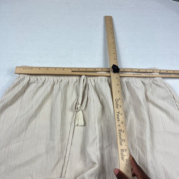 Cider Boho Lounge Shorts Crinkle Gauze Drawstring Tassel Waist Beige Casual 2XL - Picture 6 of 11